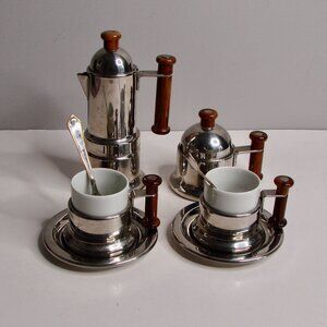 VEV Vigano Inox Stainless Steel Italian Moka Espresso Coffee Pot Sugar Cups
